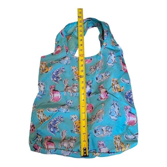 Whimsical Kitty Cats Tote Bag Cath Kidston Lightweight Foldable Aqua Blue NWOT - Picture 7 of 8